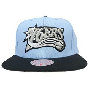 Philadelphia 76ers Mitchell‎ & Ness Snapback Hat Cap 3D Logo Blue Black NWT